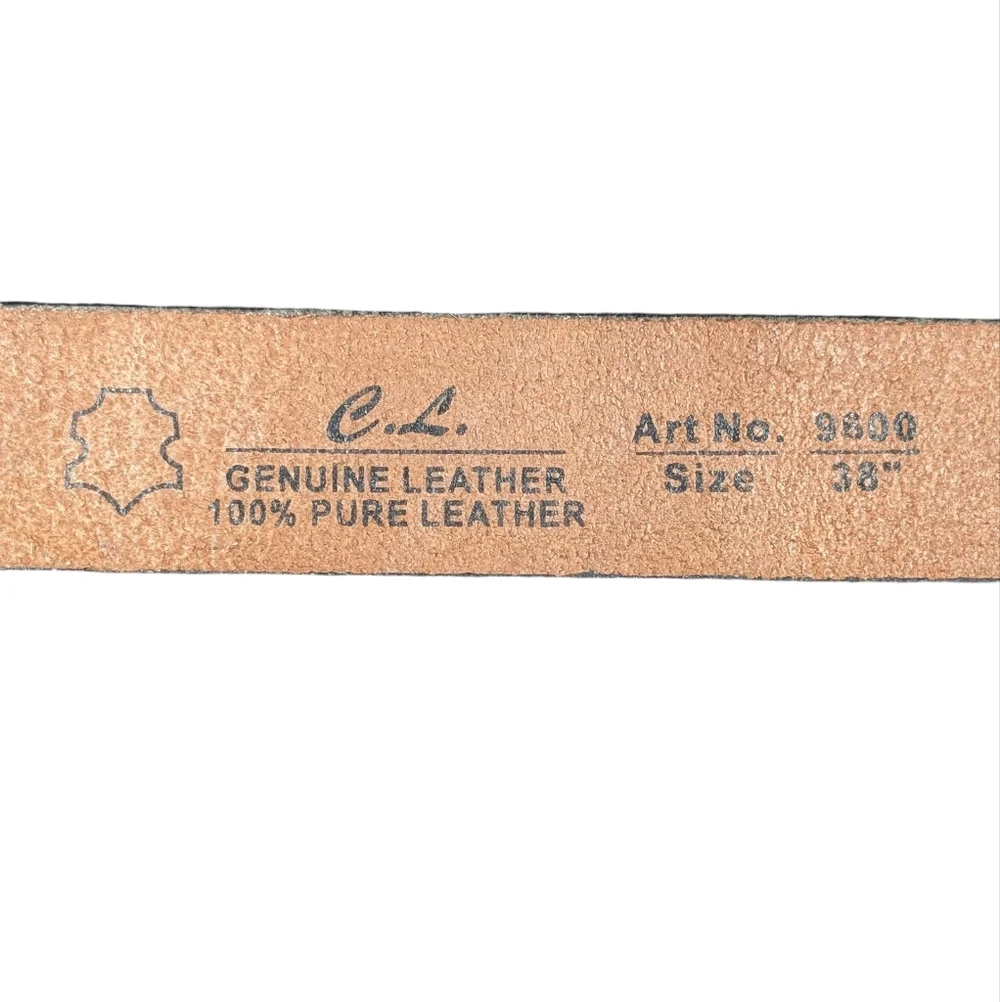 C.L. Genuine Leather Brown Embossed Floral Horse Belt Silver Buckle Size 38 - Picture 5 of 16